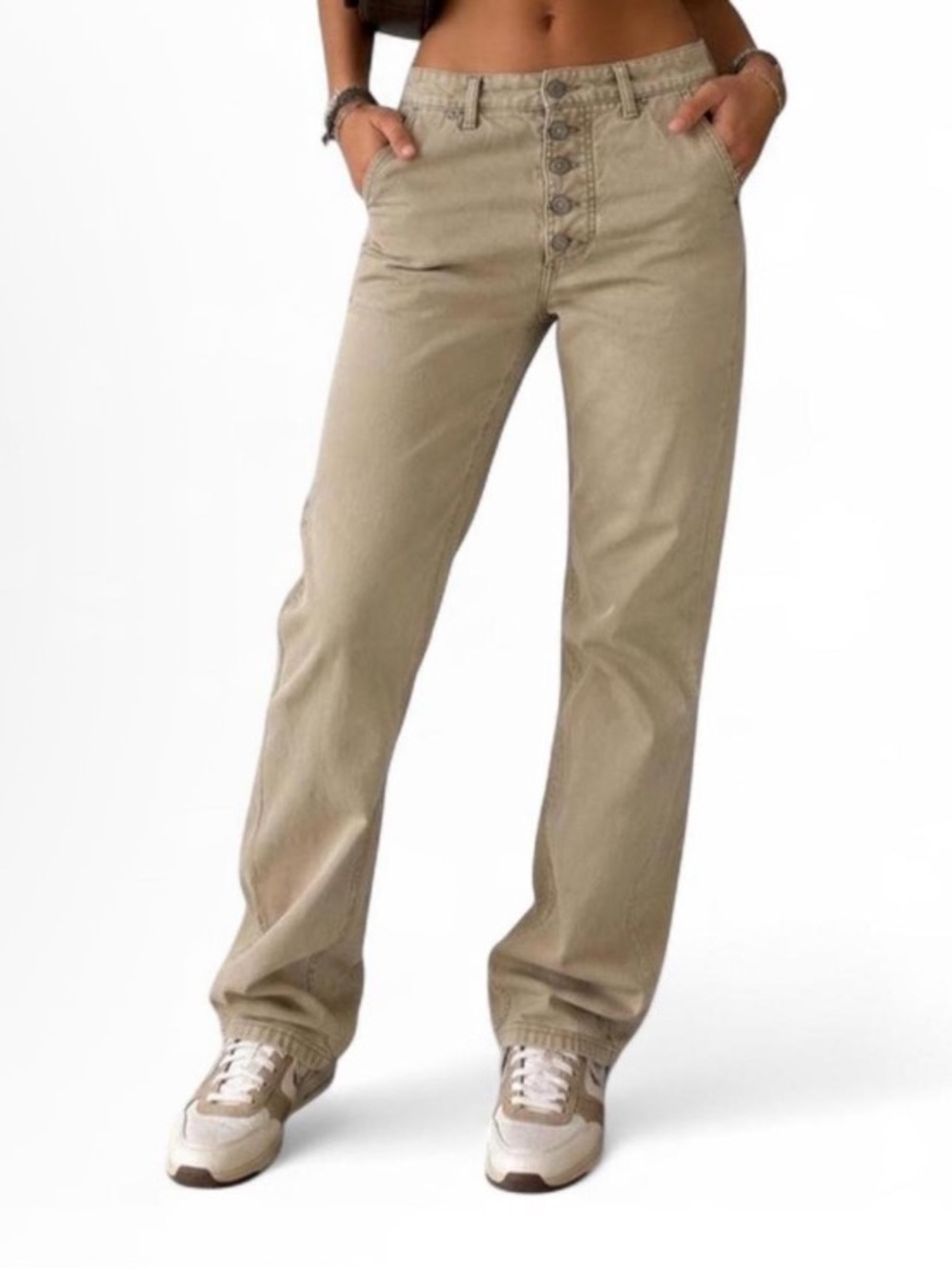Y2K Bongo Khaki Streetwear Pants Vintage Denim Pants Straight Leg